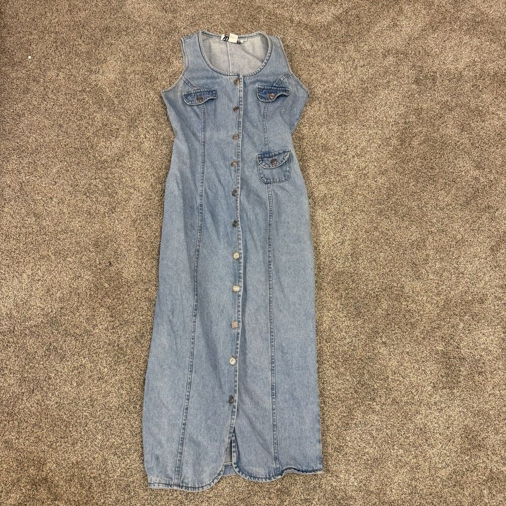 Vintage Switch USA Denim Button Front Maxi Dress Women’s Size 7 Light Wash 90s
